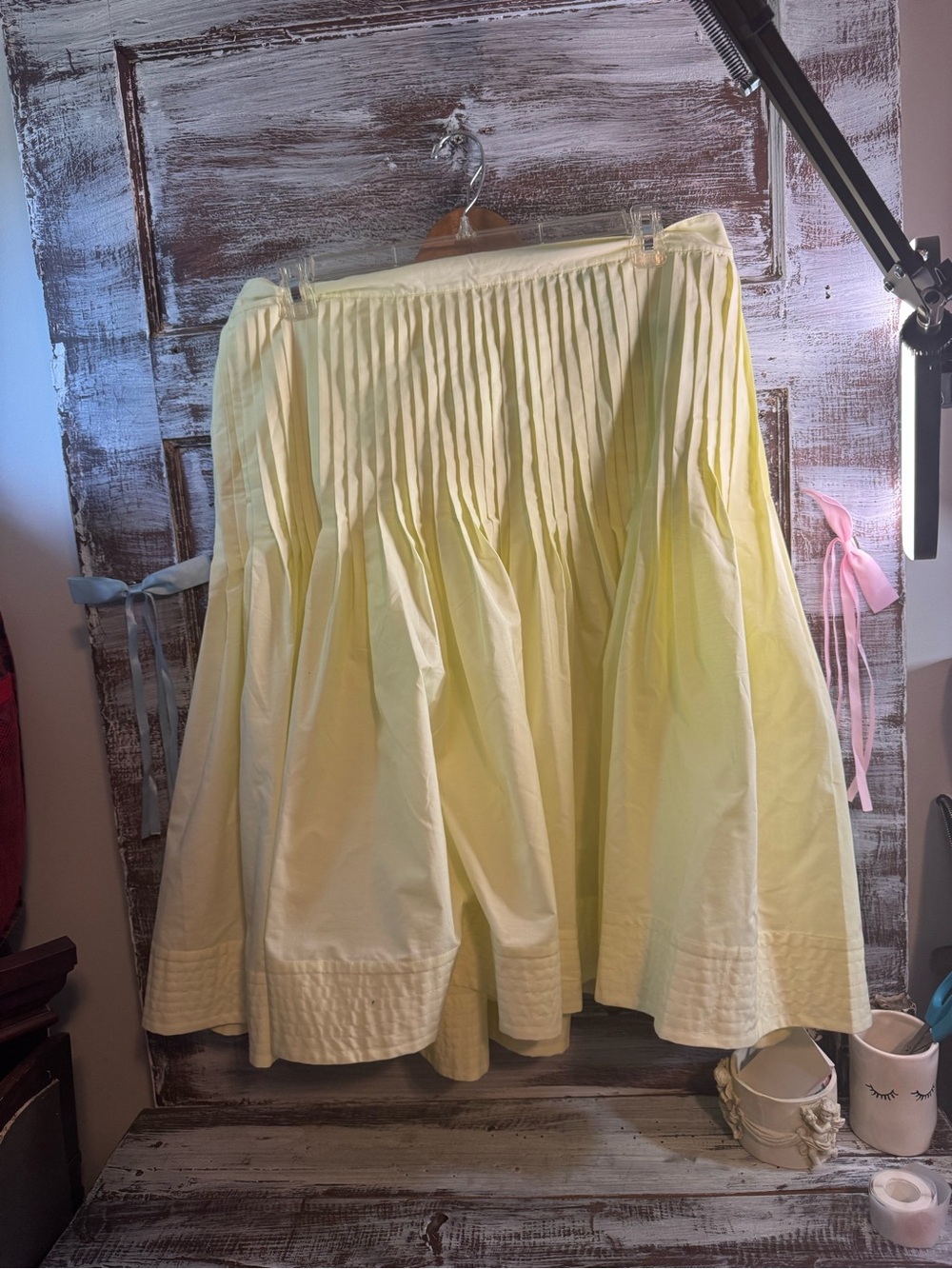 Light Yellow A-Line Pleated Midi Skirt